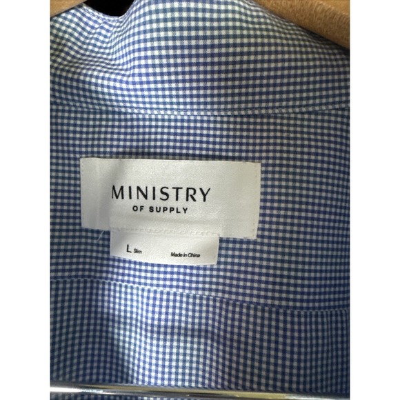 Ministry of Supply mens long sleeve casual shirt blue check L business casual - Picture 3 of 6